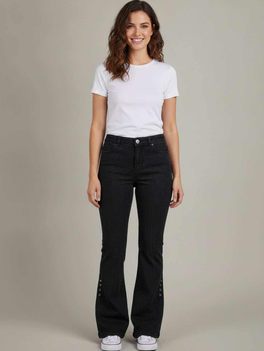Vintage Y2K 90s Soft Black Flare Jeans Grommet Detail Size S